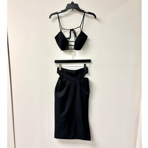 Hand Lace Roller Neck  Crop Top & Cutout Midi Skirt Set Black Women 38 / US 4